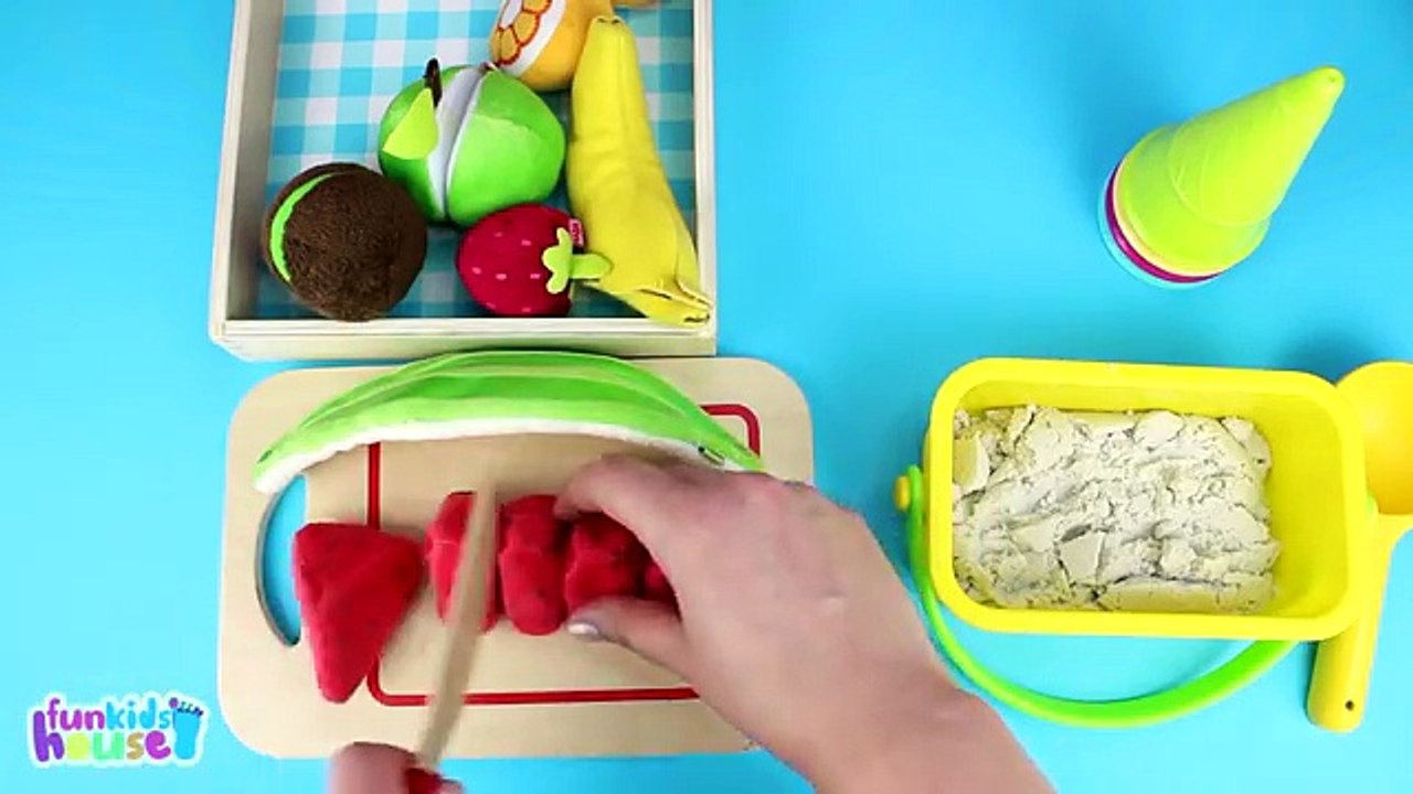 Kinetic Sand Ice Cream Learn Fruit Names with Toys Learn Colors Toy Fruit Kinetic Sand Pla