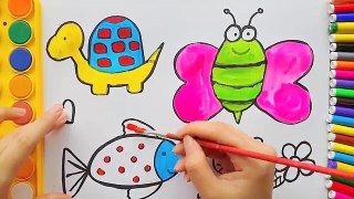 How to Draw Turtle, Bee and Fish for Kids | Animals Coloring