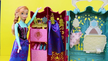 Brunette Disney Frozen Elsa and Anna Toy Review of the Barbie Closet and Vanity by DisneyC