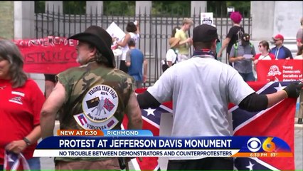 下载视频: Pro-Confederate Protesters Rally Against Commission`s Recommended Removal of Jefferson Davis Statue