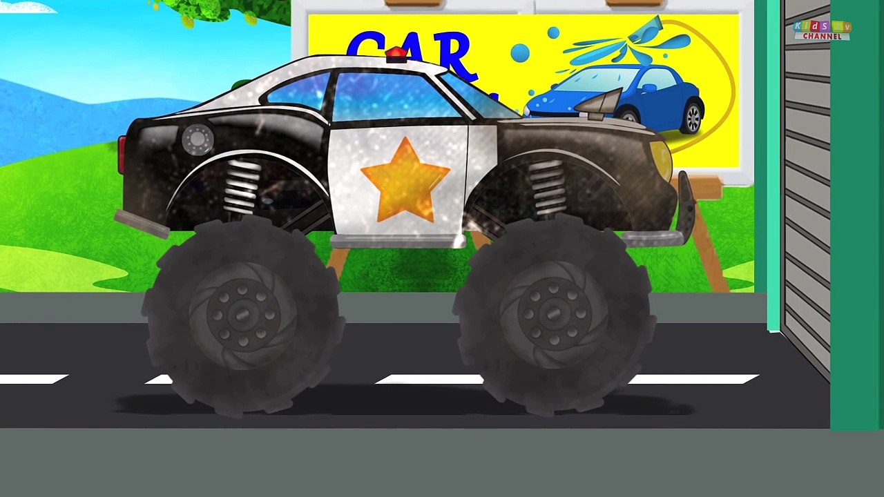 Police Monster Truck Car Wash Video for Kids & Toddlers video