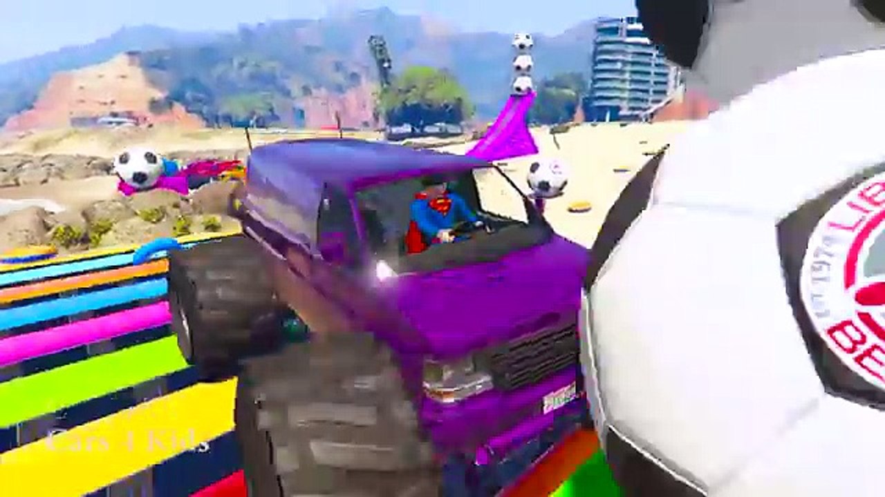 LEARN COLORS w MONSTER TRUCK on Long Cars Learn Numbers w Spiderman Cartoon for Kids Learn