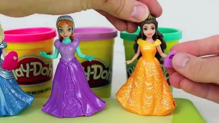 Disney Princess Play Doh Magic Clip Dolls Frozen Elsa and Anna with Ariel and Belle on Pla