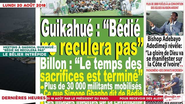 Le Titrologue du 20 Août 2018 / Hommage du Pdci à Bédié, Guikahué : Bédié ne reculera pas