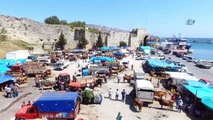 Sinop’ta kurban pazarındaki son gün yoğunluğu havadan böyle görüntülendi