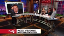 In the midst of a sexual assault controversy, only 21 stars spoke to #RyanSeacrest on the #Oscars red carpet. One of them was @TherealTaraji, who might have been throwing shade his way. Our #PageSixTV insiders break down the encounter. #AcademyAwards