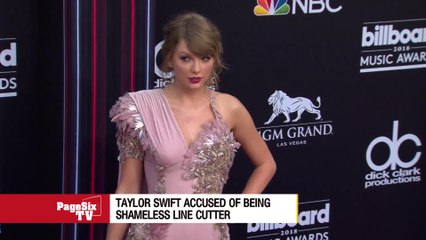 Look out or @taylorswift13 will cut you... in line! She tried to do it to #ParksAndRec's @unfoRETTAble! #PageSixTV's got the hilarious story!