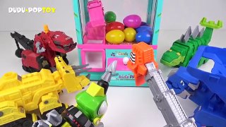 Dinotrux vs PJ Masks! Surprise eggs claw machine battle play! DuDuPopTOY