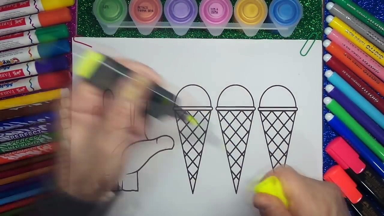 Ice cream and Hand Coloring Pages | Learn Colors for Kids