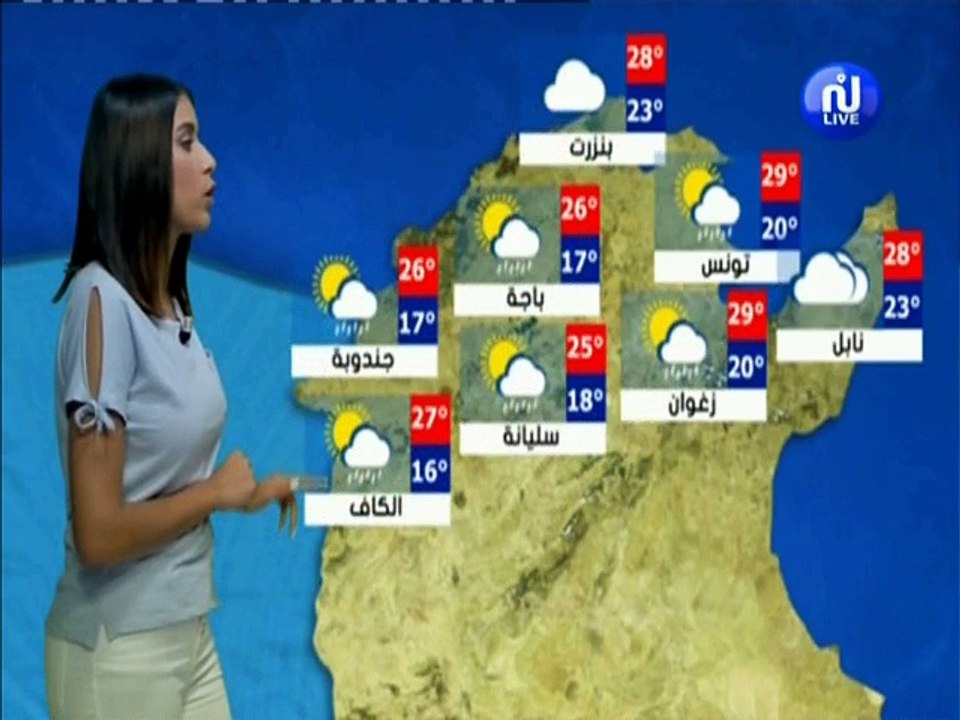 النشرة الجوية المسائية ليوم الاثنين 20 أوت 2018...