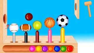 Learn Colors for Children with Soccer Balls Wooden Toy Hammer Hitting Color Balls Learning