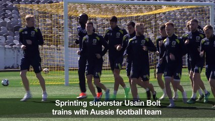 Usain Bolt takes on football as he trains with Aussie team