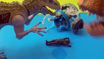 Dinosaur Toy Rampage! Jurassic World Tyrannosaurus Rex Toy and Indominus Rex Toy