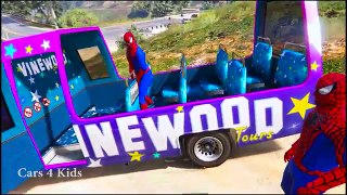 FUN COLOR BUS with Policeman Spiderman in Cars Cartoon for Kids and Children Nursery Rhyme
