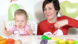 Olga Baby plays Toy Fruit and Vegetables VS Real Fruits and Vegetables Video for Children