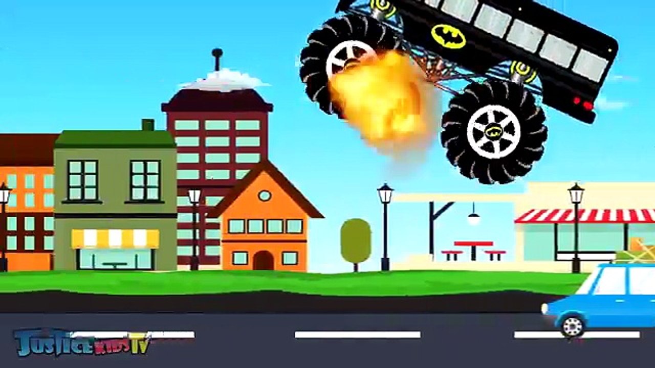 Super heroes school bus monster truks compilation kids video