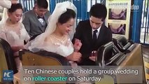 A unique group wedding ceremony was held on a wooden roller coaster at a Shanghai's amusement park, on Saturday. It's right after Chinese Valentine's Day, which