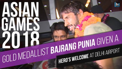 Gold medallist Bajrang Punia given a hero's welcome at Delhi airport