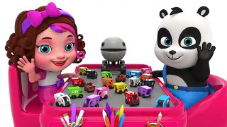 Learn Colors with Wooden Street Vehicles Toys and Packman Cartoon Pinky and Panda TV