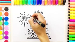 How to Draw and Coloring Pages Birthday Cake for Kids | Learning Colors