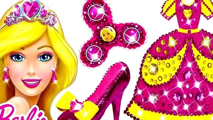 DIY How To Make Super Glitter Play Doh Barbie Princess Dress & Shoes & Fidget Spinner
