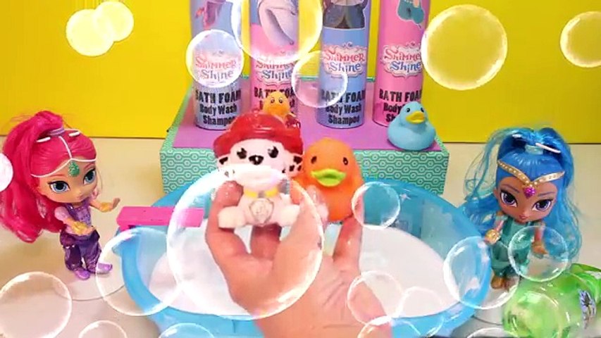 Paw Patrol Goes to Shimmer and Shines DOG WASH with Surprise Toys Blind Boxes + Genies