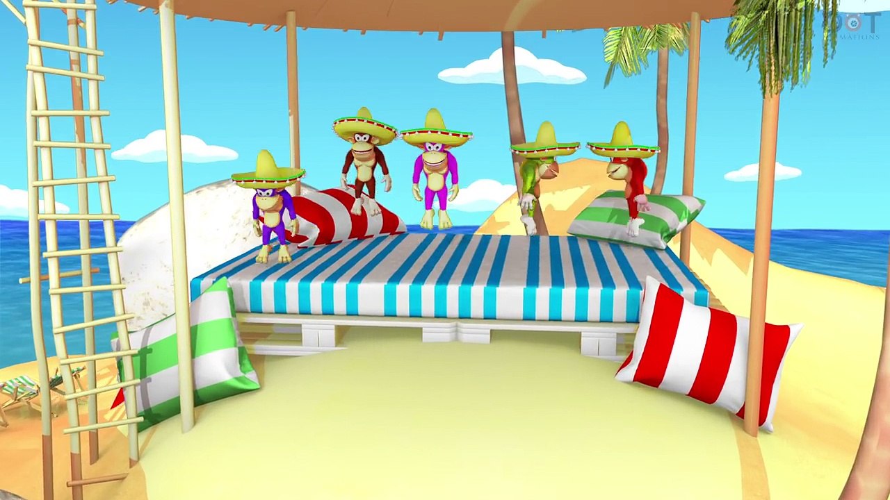 Five Little Monkeys Jumping On The Bed Hawaii | Nursery Rhymes | Bubbly Dots 3D
