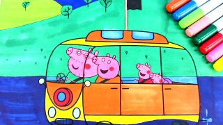 Learn Colors with Drawing Peppa Pig in New Car Coloring Pages How to Draw for Kids