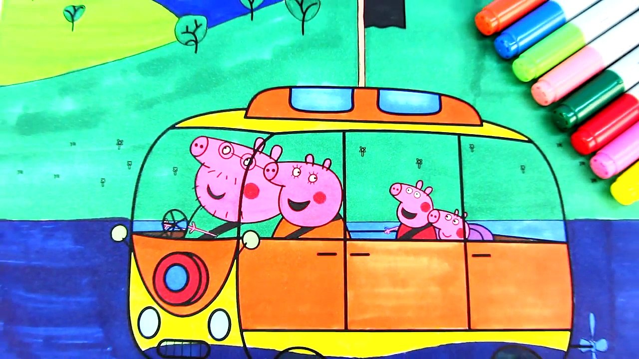 Learn Colors with Drawing Peppa Pig in New Car Coloring Pages How to Draw for Kids