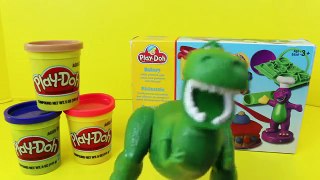 Play Doh Barney and Friends Bakery with Toy Story Rex Dinosaur Eating Playdough Cake and C