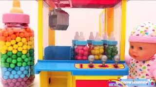 Baby Doll and Toy Claw Machine Game! Learn Colors with Candy Feeding!
