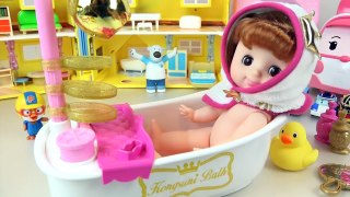 Baby Doll take bath with Duck & Pororo toys