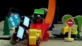 Thomas the Tank Engine wooden trains crash into town, in Slow Motion!