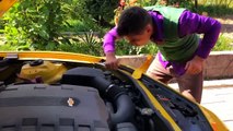 Toy Car Camaro VS Small Toy Corvette VS Mr. Joe in Tire Service on Broken Corvette for Kids