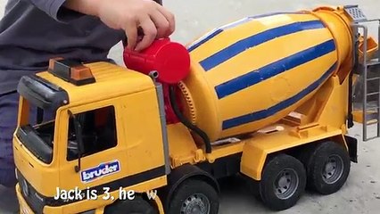 BRUDER TOYS Concrete Mixer TRUCK played by Jack with Concrete (substitute)!