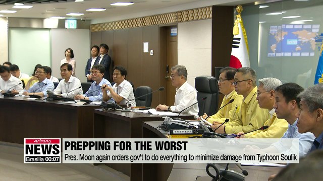 Pres. Moon again orders gov't to do everything to minimize damage from Typhoon Soulik