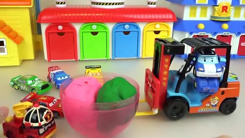 Poli cars heavy car toys play with Play doh surpise eggs