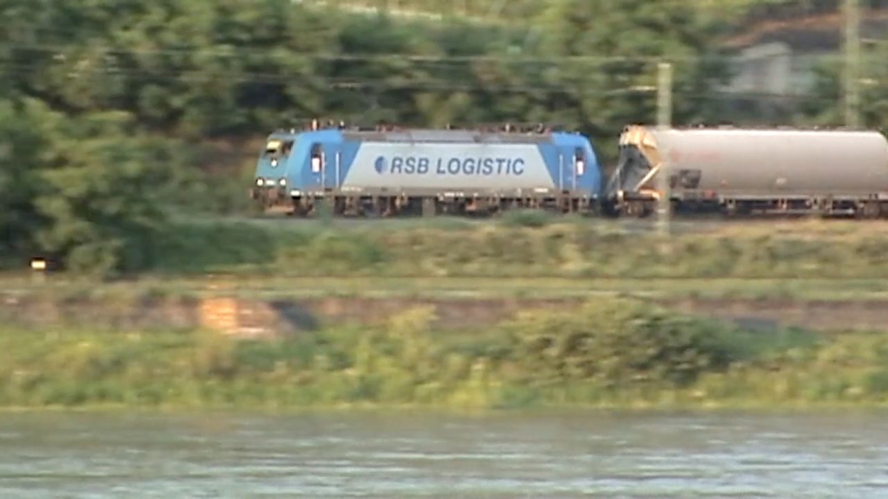 Züge bei Kaub am Rhein, DLC Class 66, RSB Logistic 185, 145, Railion 185