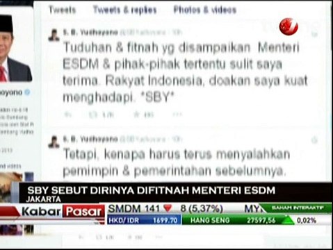 Berkicau di Twitter, SBY Merasa Difitnah Menteri ESDM