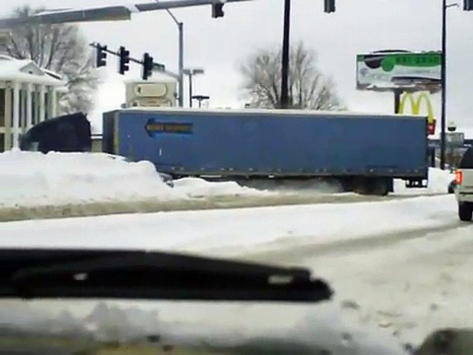 Semi stuck on snow berm at Broadway & Sullivan road Spokane Washington Dec 2008