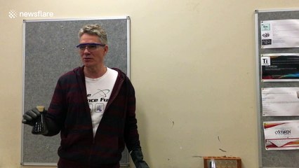 Amusing moment science teacher gets surprised by vigorous chemical reaction
