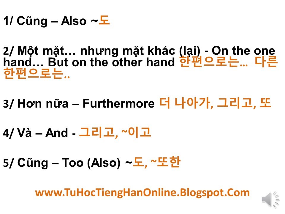 65 từ và cụm từ dùng để nối câu trong tiếng Hàn (phần 1/6)