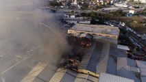 Arnavutköy'deki fabrika yangını söndürme çalışması havadan görüntülendi
