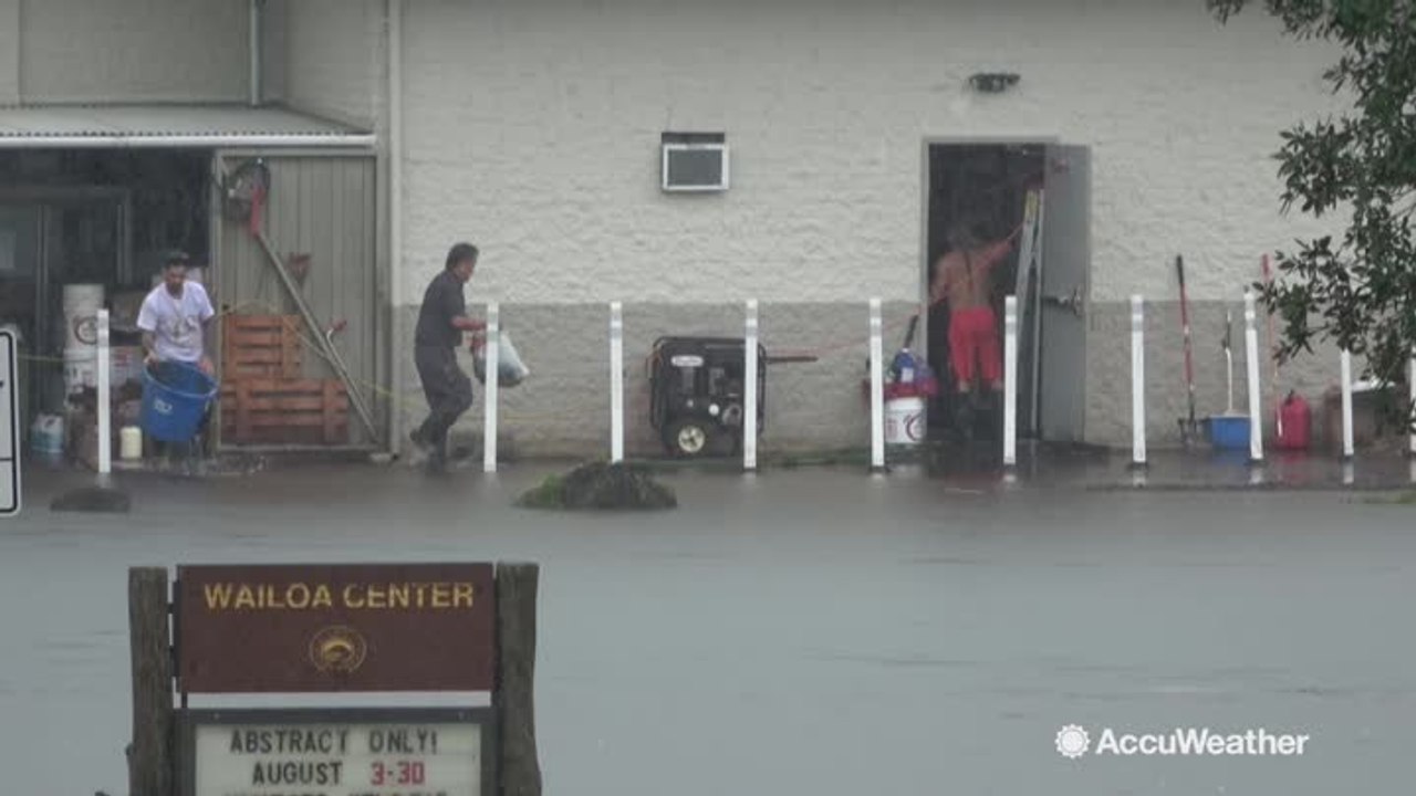 Vehicles and businesses submerged in Hilo, Hawaii