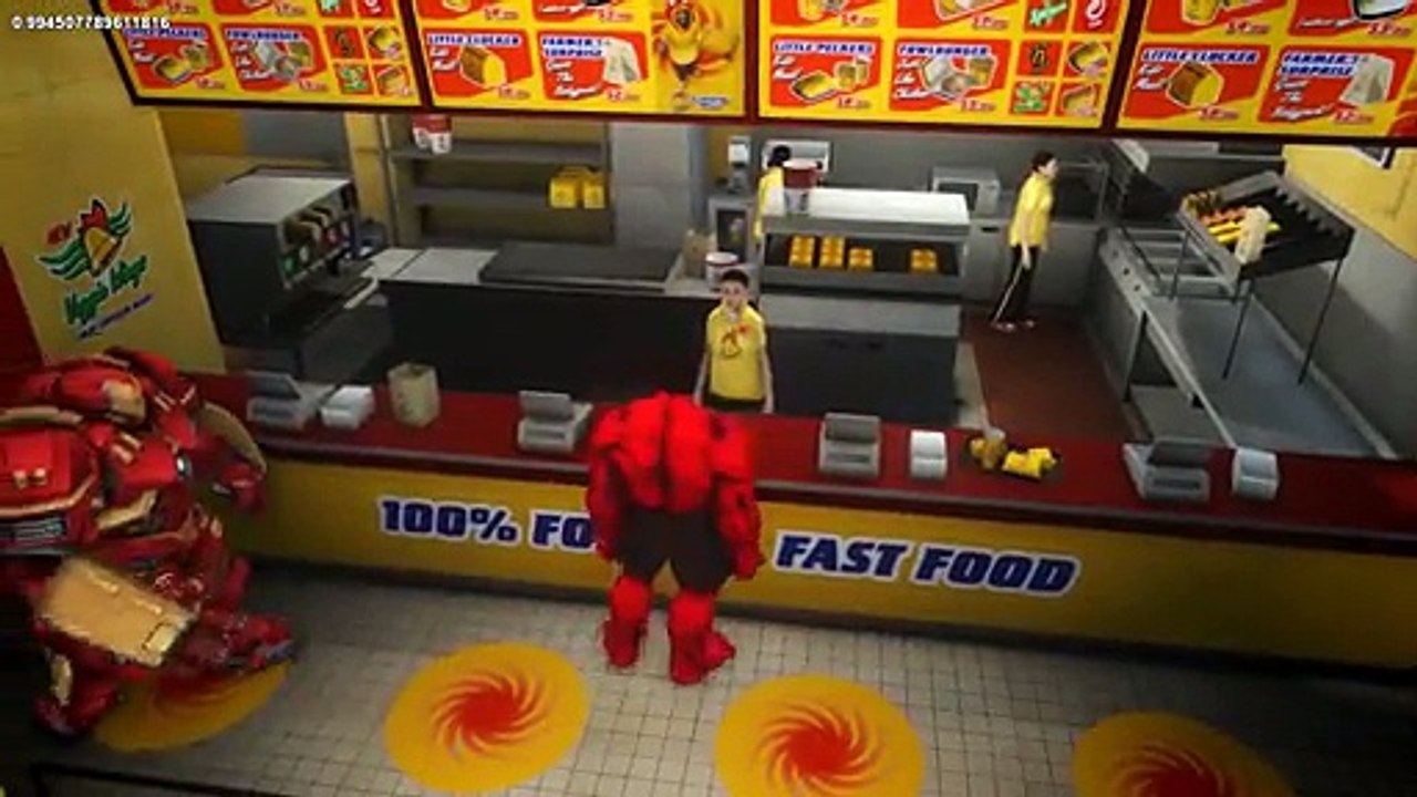 Red Hulk and Hulkbuster having fun with Lightning McQueen car , Tv hd 2019 cinema comedy action