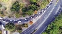 Bayramı tatili dönüşü trafik yoğunluğu havadan görüntülendi