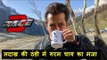 सलमान खान बड़े खुशी से चाय की चुसकियाँ लेते लेते पूरी की रेस 3 की शूटिंग