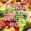 ☆☆SMOKED SAUSAGE & CHEESY RICE SKILLET DINNER☆☆Turn your leftover rice into something really special! This is one of the most delicious 30-minute (or less) mea