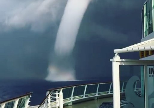 Waterspout Lingers Near Boat in Greece