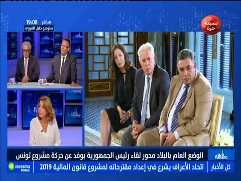 ناس نسمة نيوز الجزء الثاني : الوضع العام بالبلاد محور لقاء رئيس الجمهورية بوفد عن حركة مشروع تونس مع الضيفة وطفة بلعيد -قناة نسمة